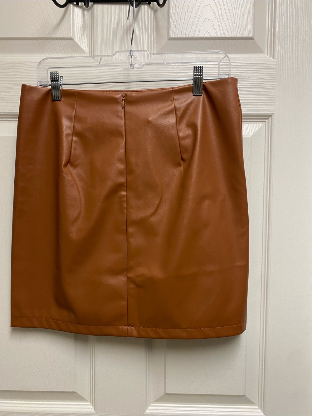 Faux Leather A-Line Mini Skirt in Cognac